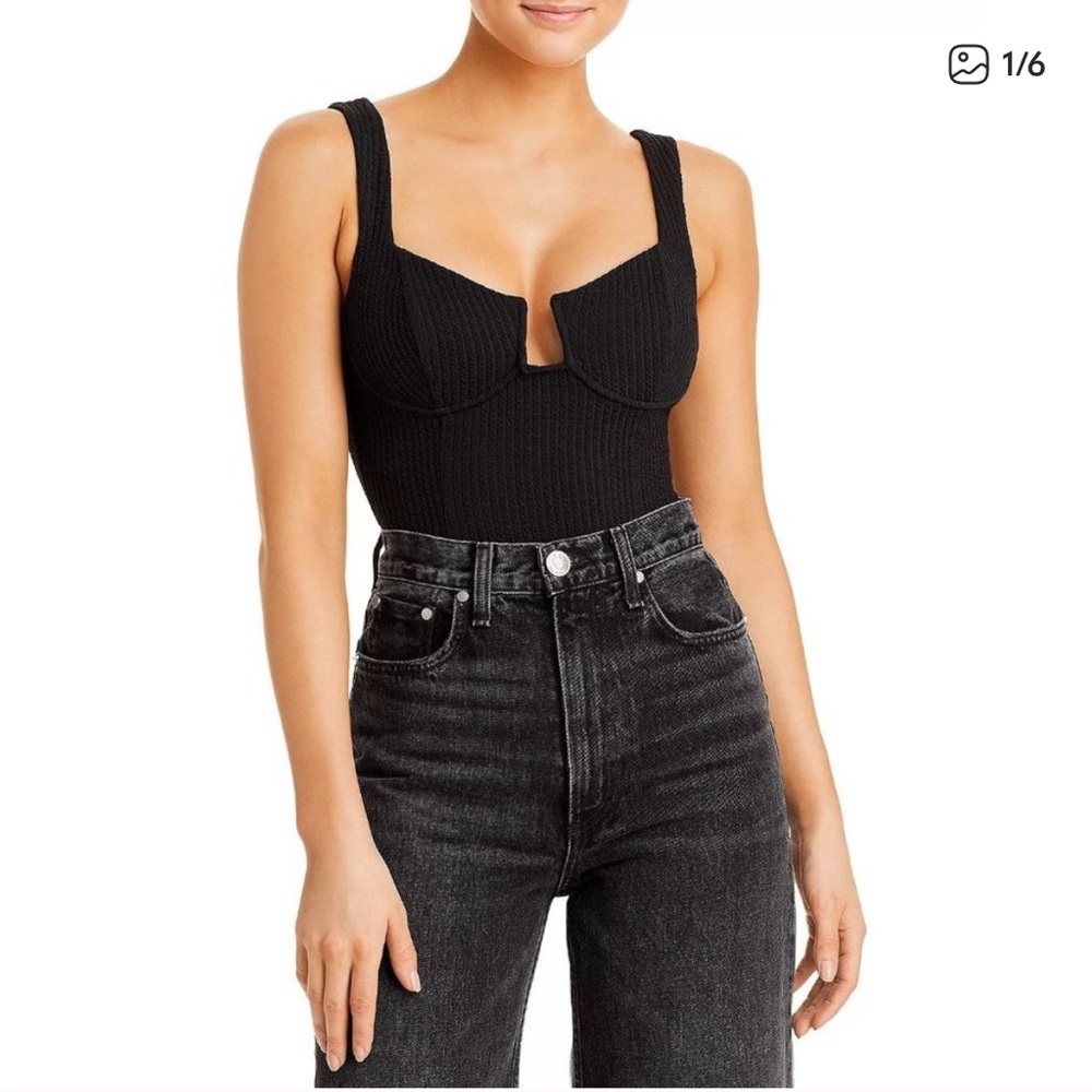 Astr Black Ribbed Bodysuit